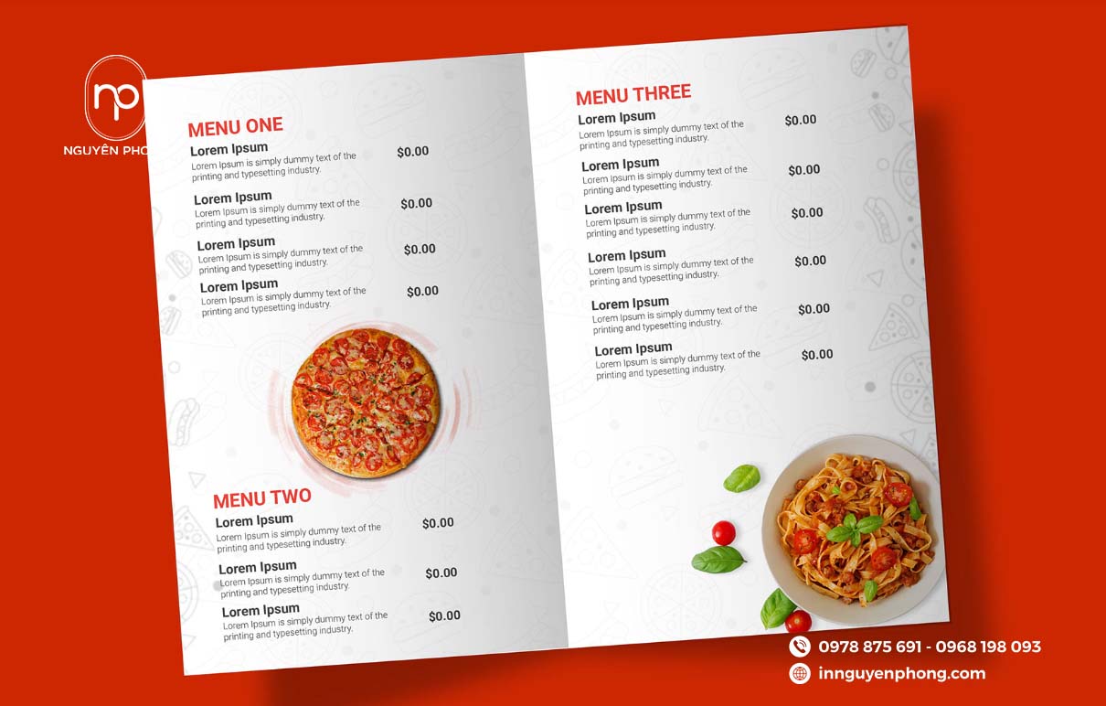 Menu món ăn tại nhà hàng